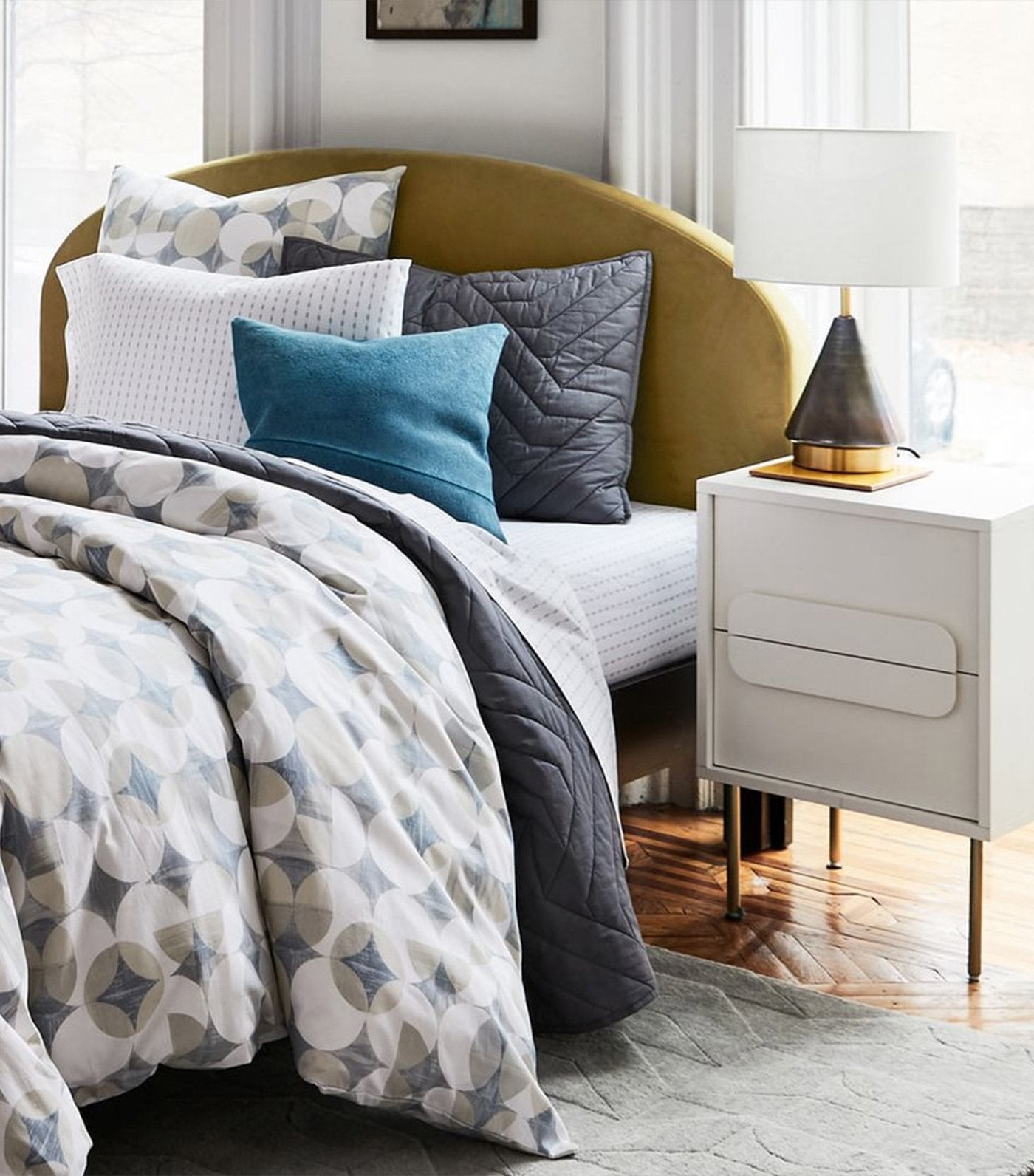 west elm Metalised Glass Table Lamp & USB - Gray