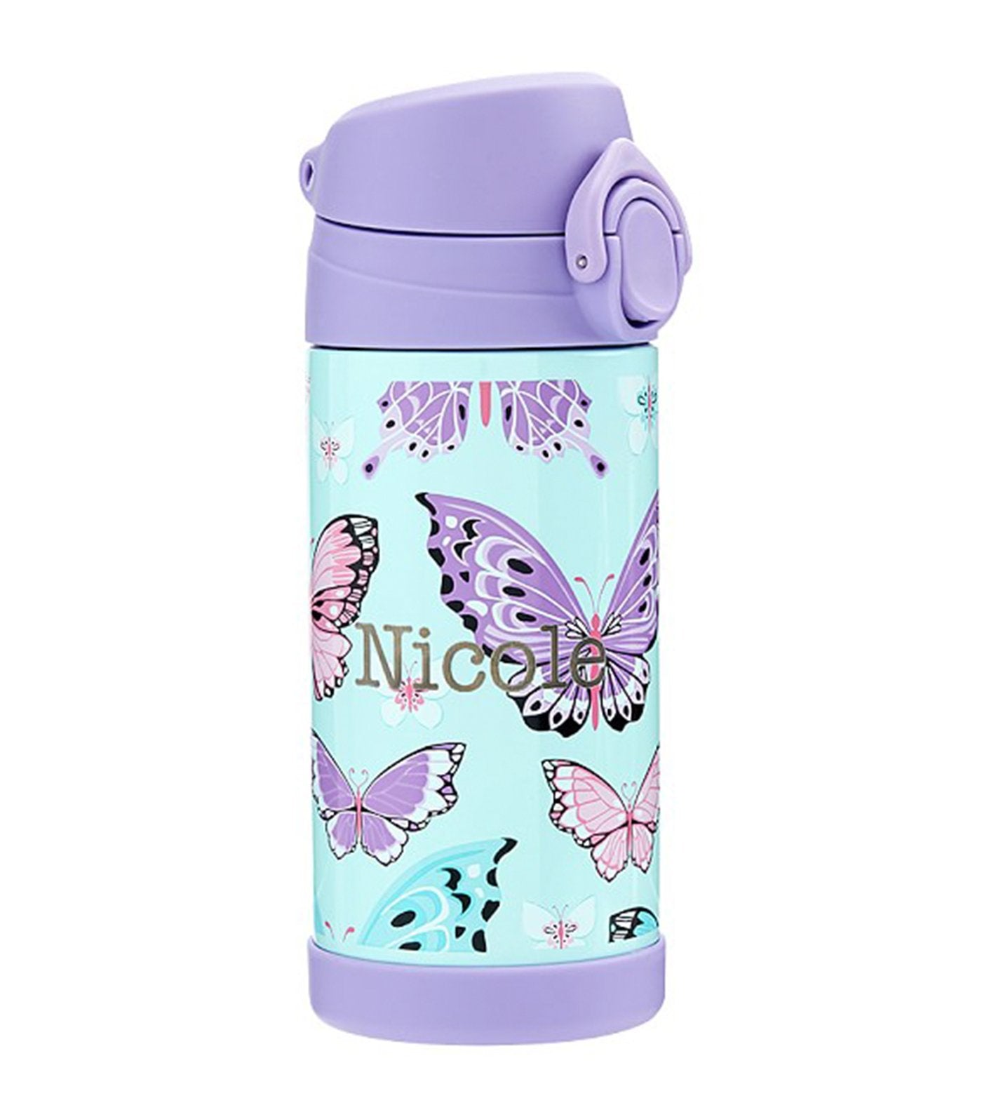 pottery barn kids mackenzie aqua lavender pretty butterflies water bottle - regular