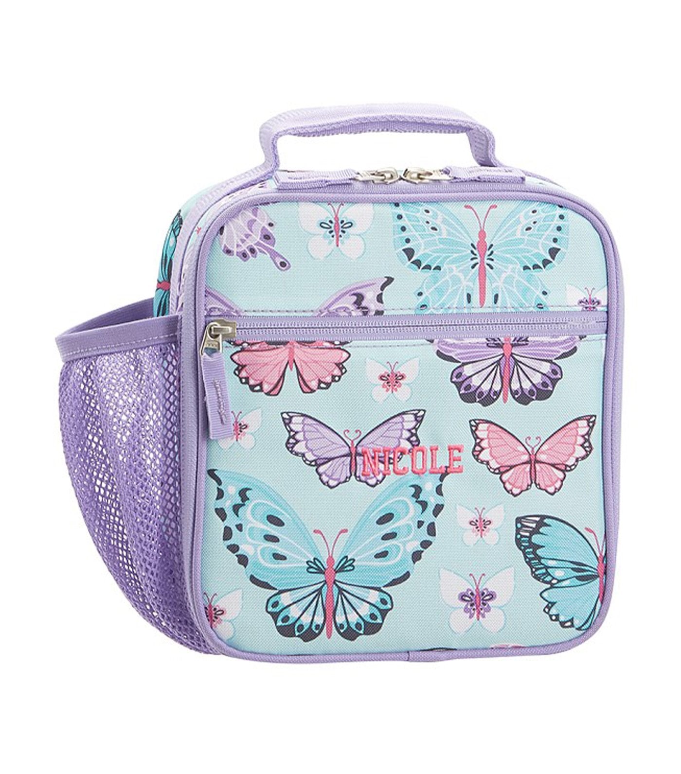pottery barn kids mackenzie aqua lavender pretty butterflies classic lunch box