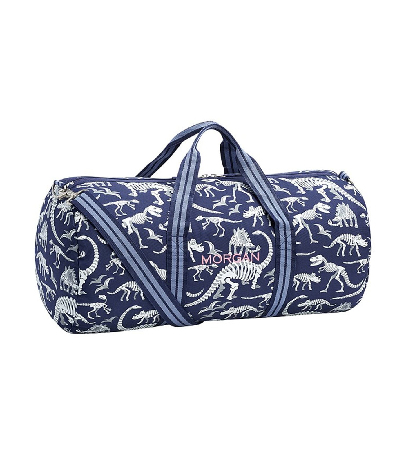 pottery barn kids mackenzie blue/gray glow-in-the-dark dinos large duffle bag