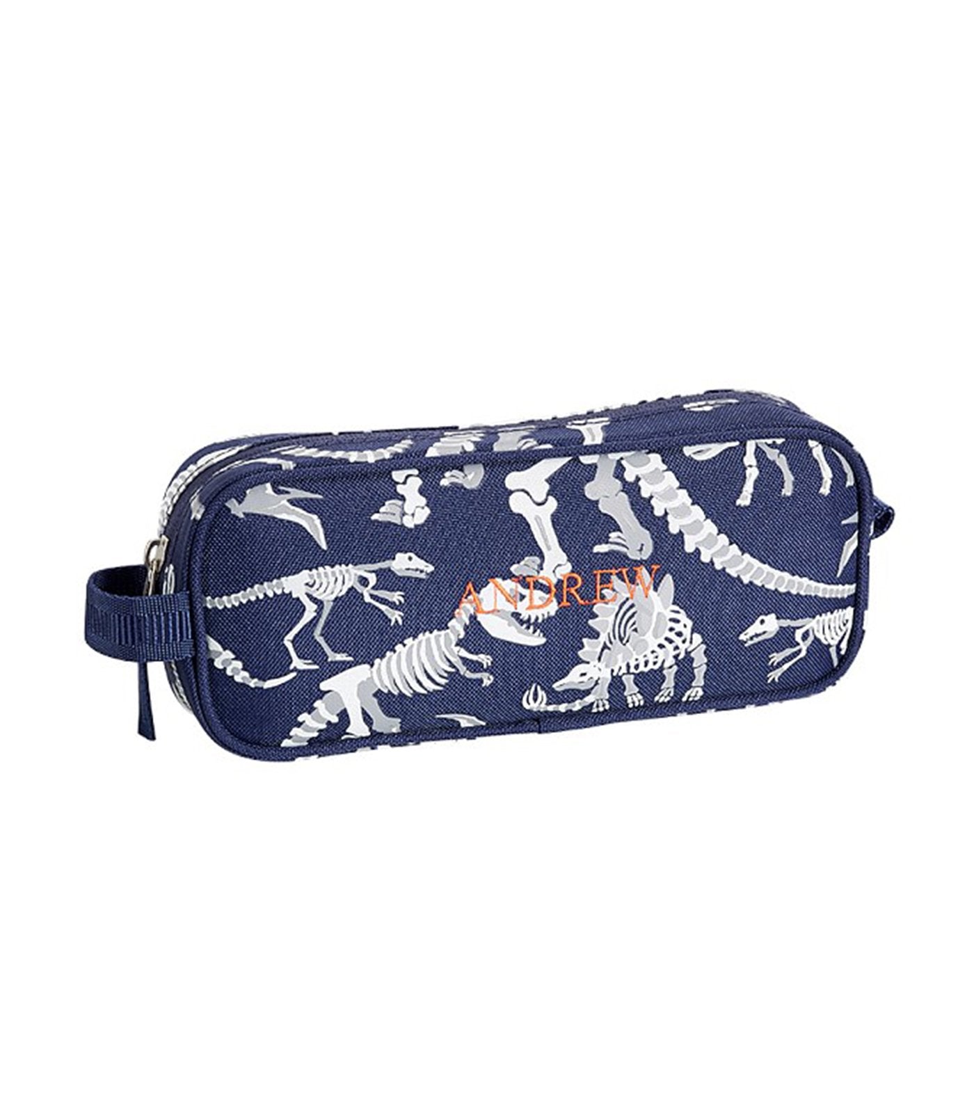 pottery barn kids mackenzie blue/gray glow-in-the-dark dinos pencil case