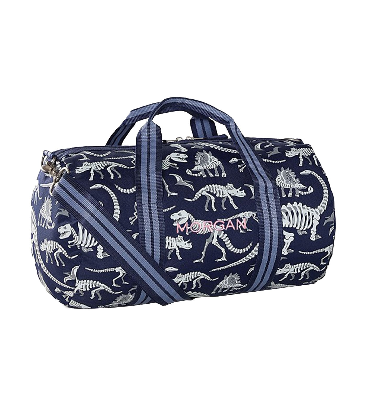 pottery barn kids mackenzie blue/gray glow-in-the-dark dinos small gym bag