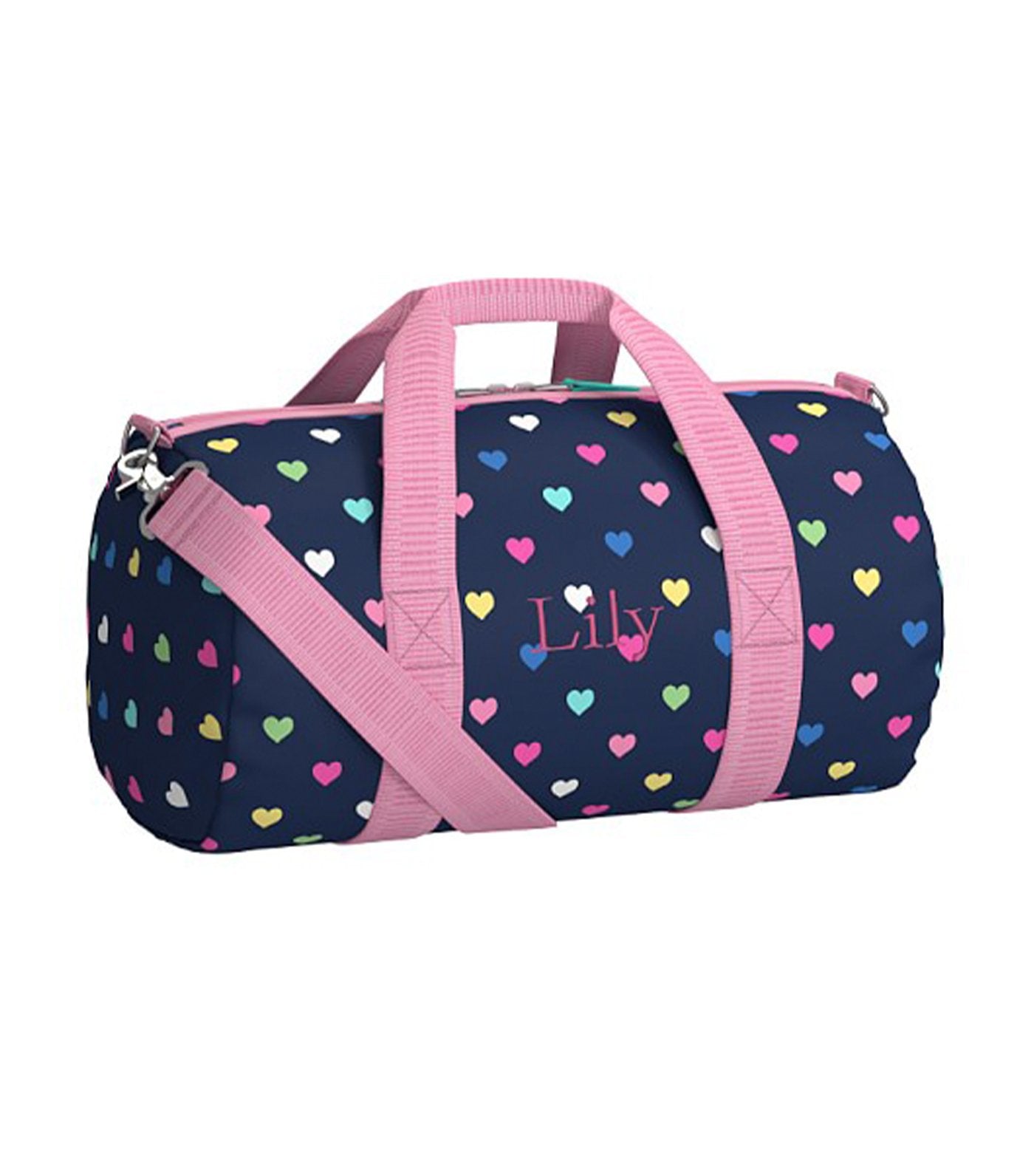 Pottery Barn Kids Mackenzie Navy Multi Hearts Duffle Bag