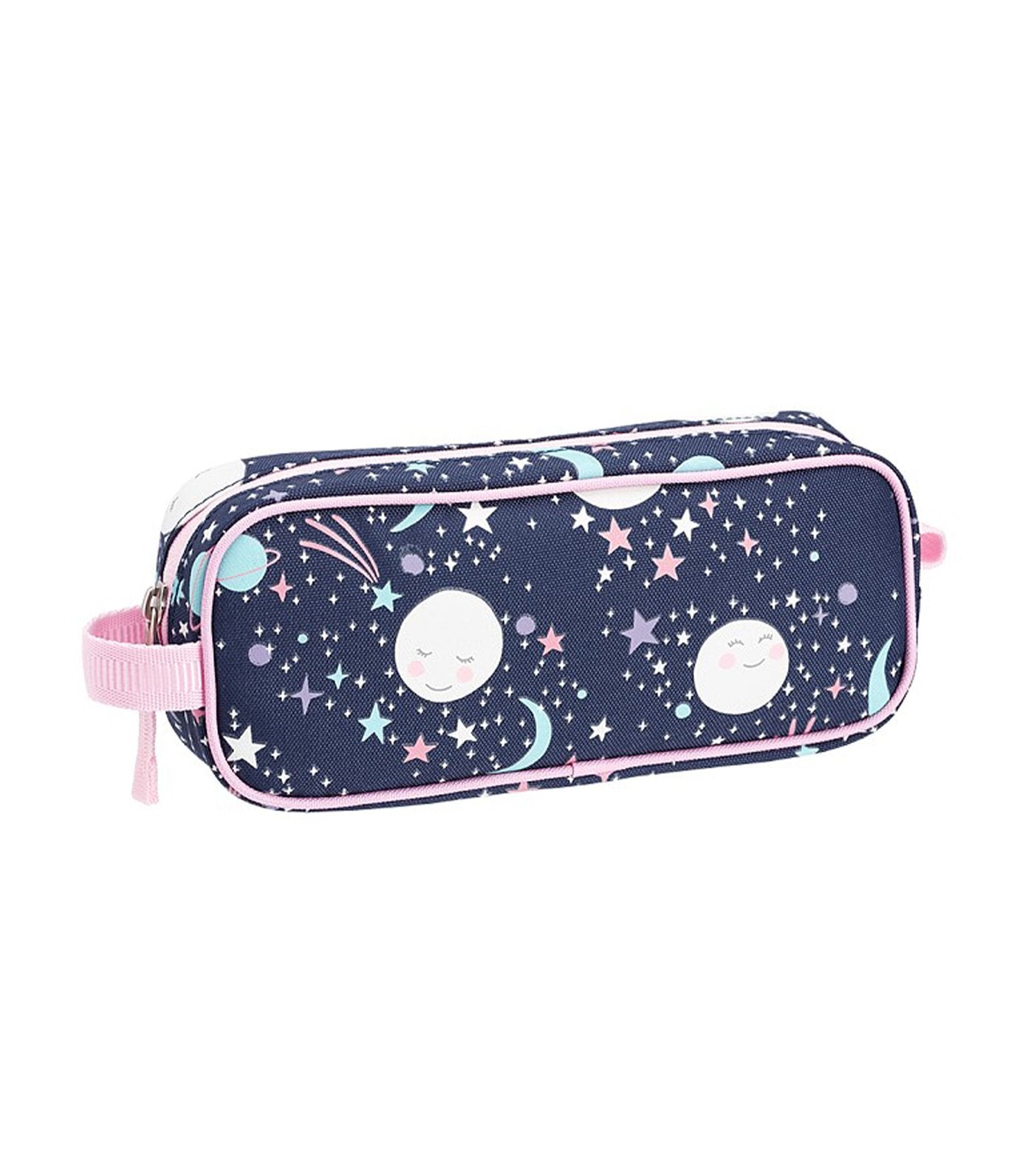 pottery barn kids mackenzie pink navy glow-in-the-dark moons pencil case