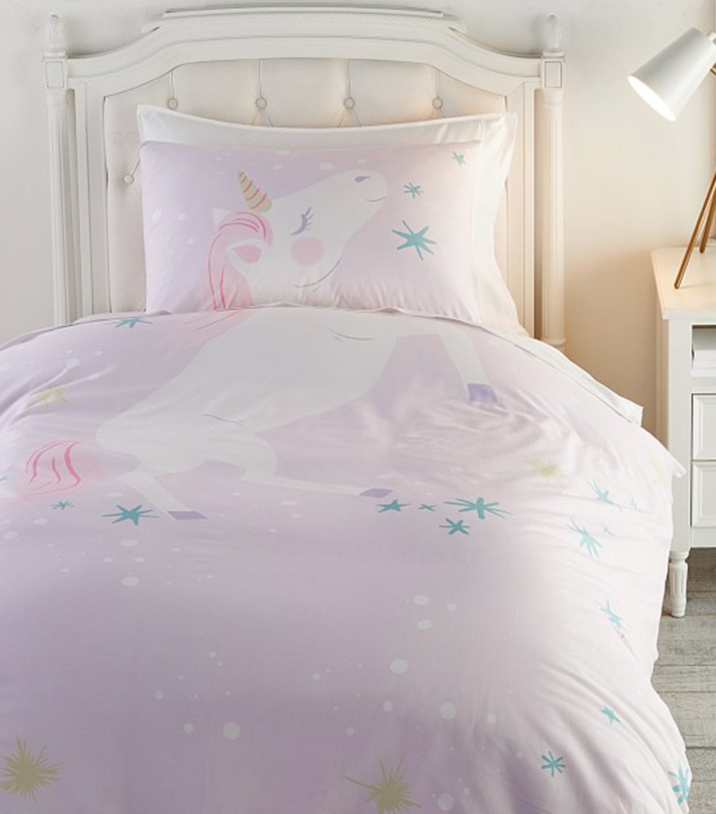 pottery barn kids organic picture perfect unicorn twin duvet cover & sham set