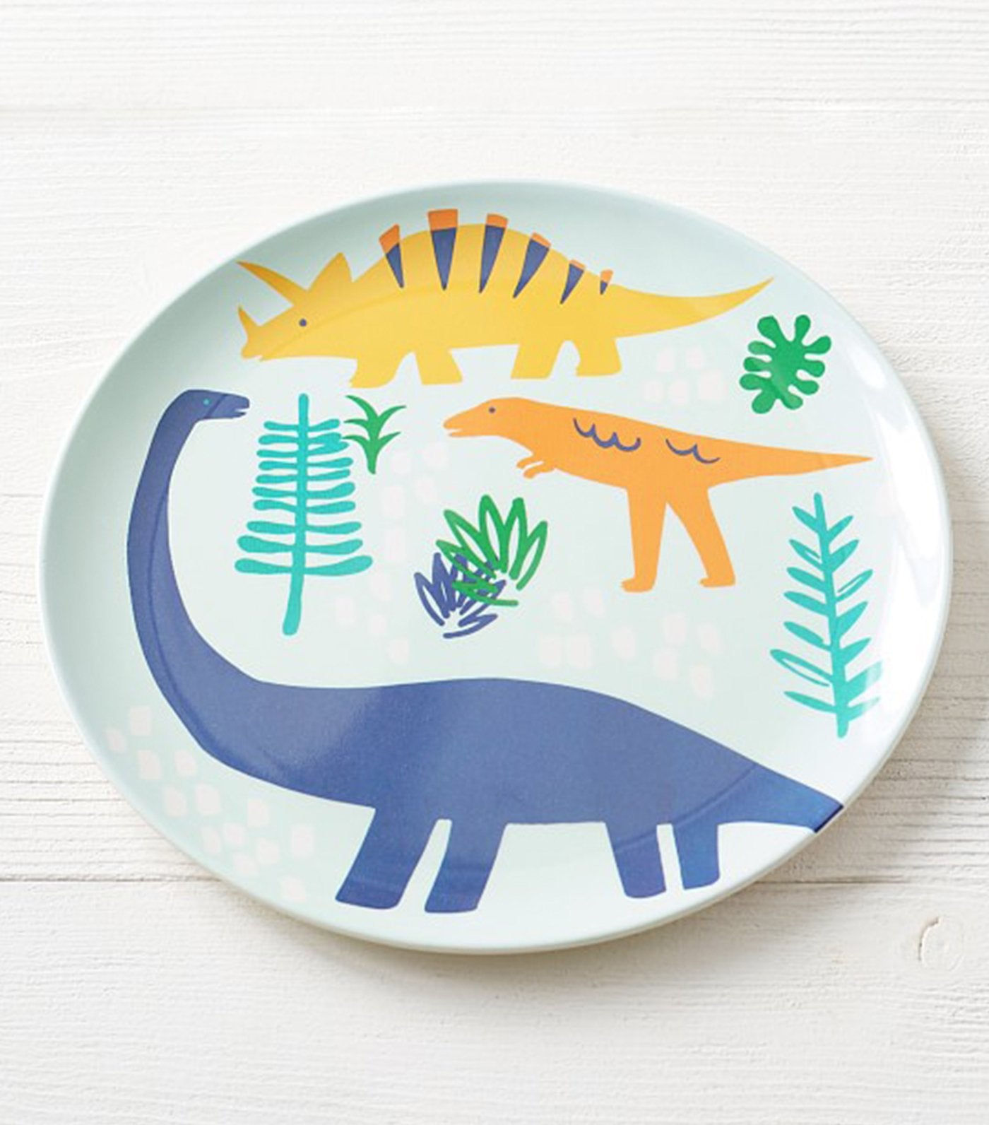 pottery barn kids bamboo dinosaur friends plate