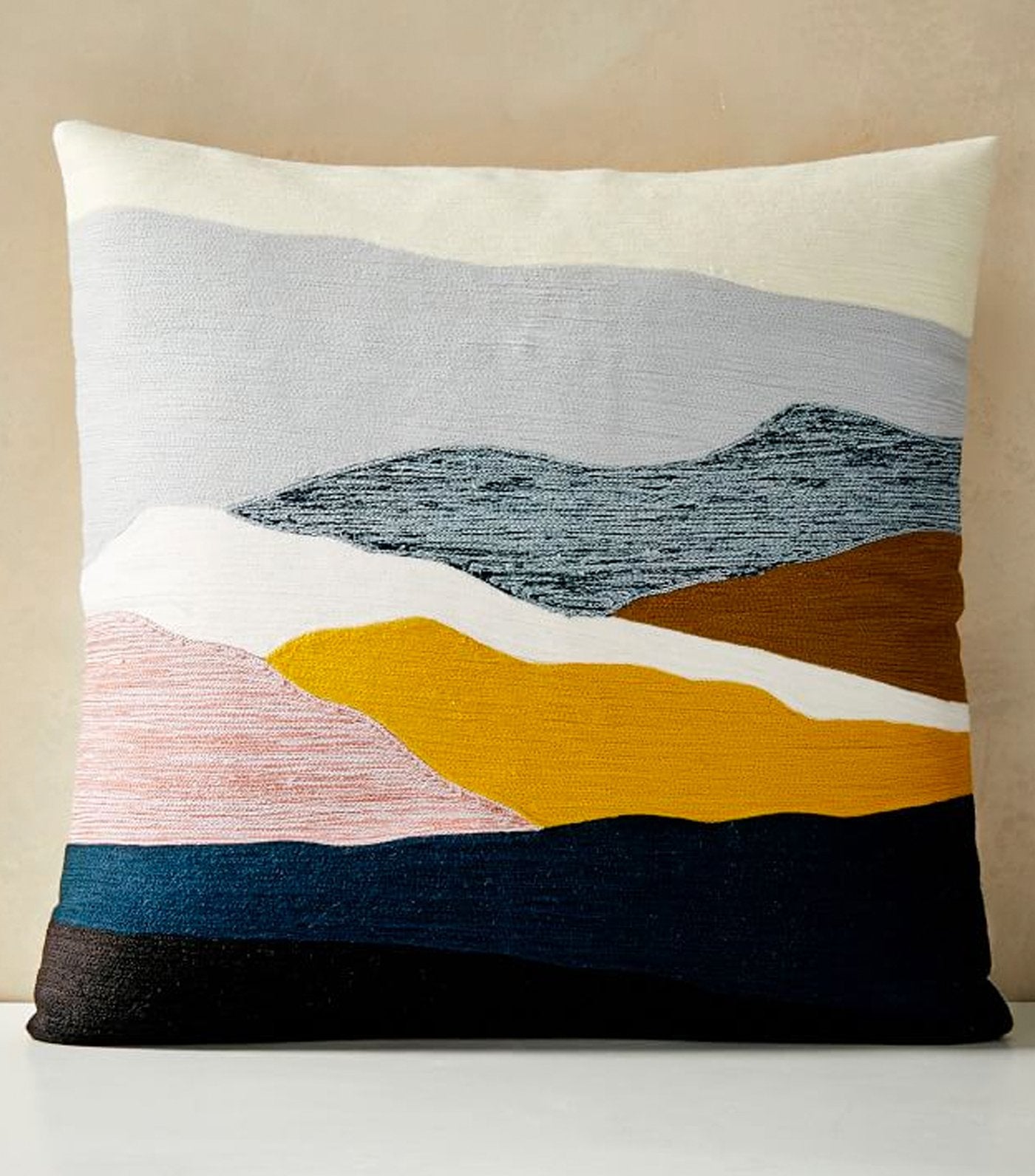 west elm Crewel Landscape Pillow Cover - Washed Gemstone