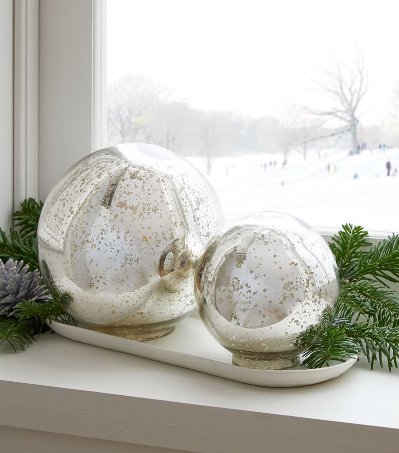 west elm Light Up Mercury Glass Globes - Silver