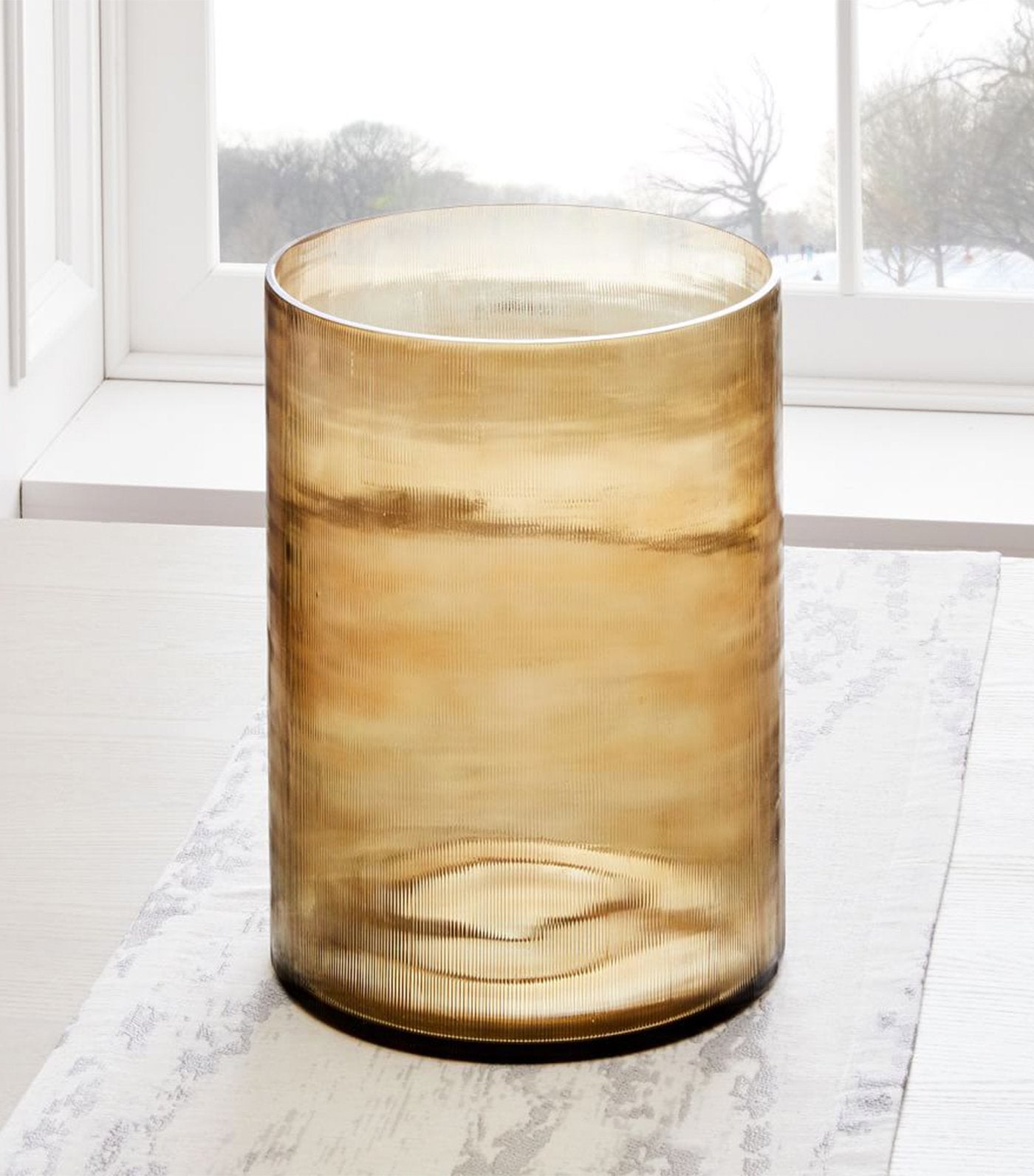 west elm Etched Glass Cylinder Hurricane - Smoke
