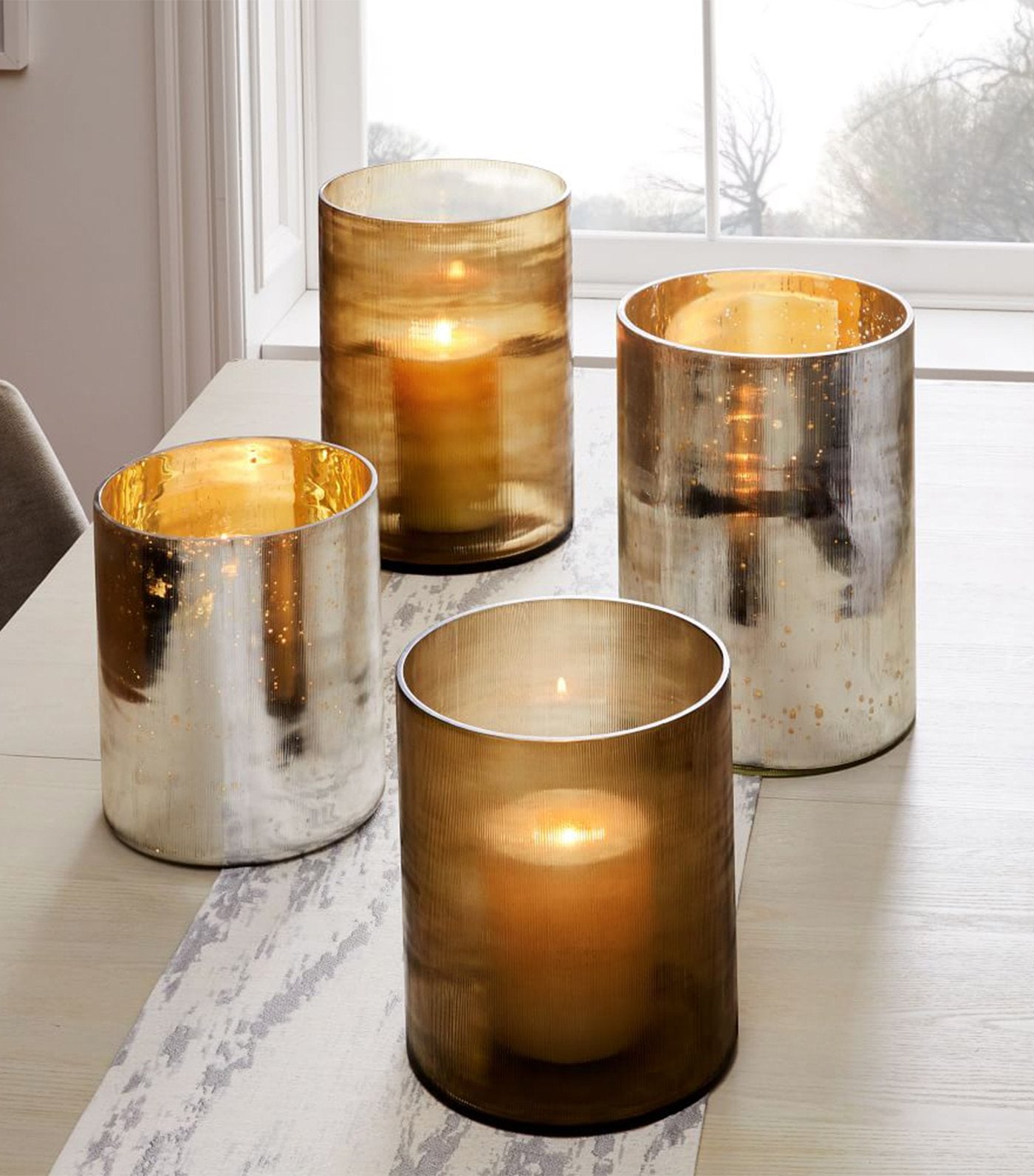 west elm Etched Glass Cylinder Hurricane - Smoke