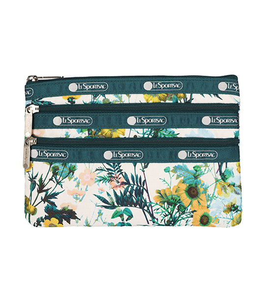 3-Zip Cosmetic Florescent Floral Blanc
