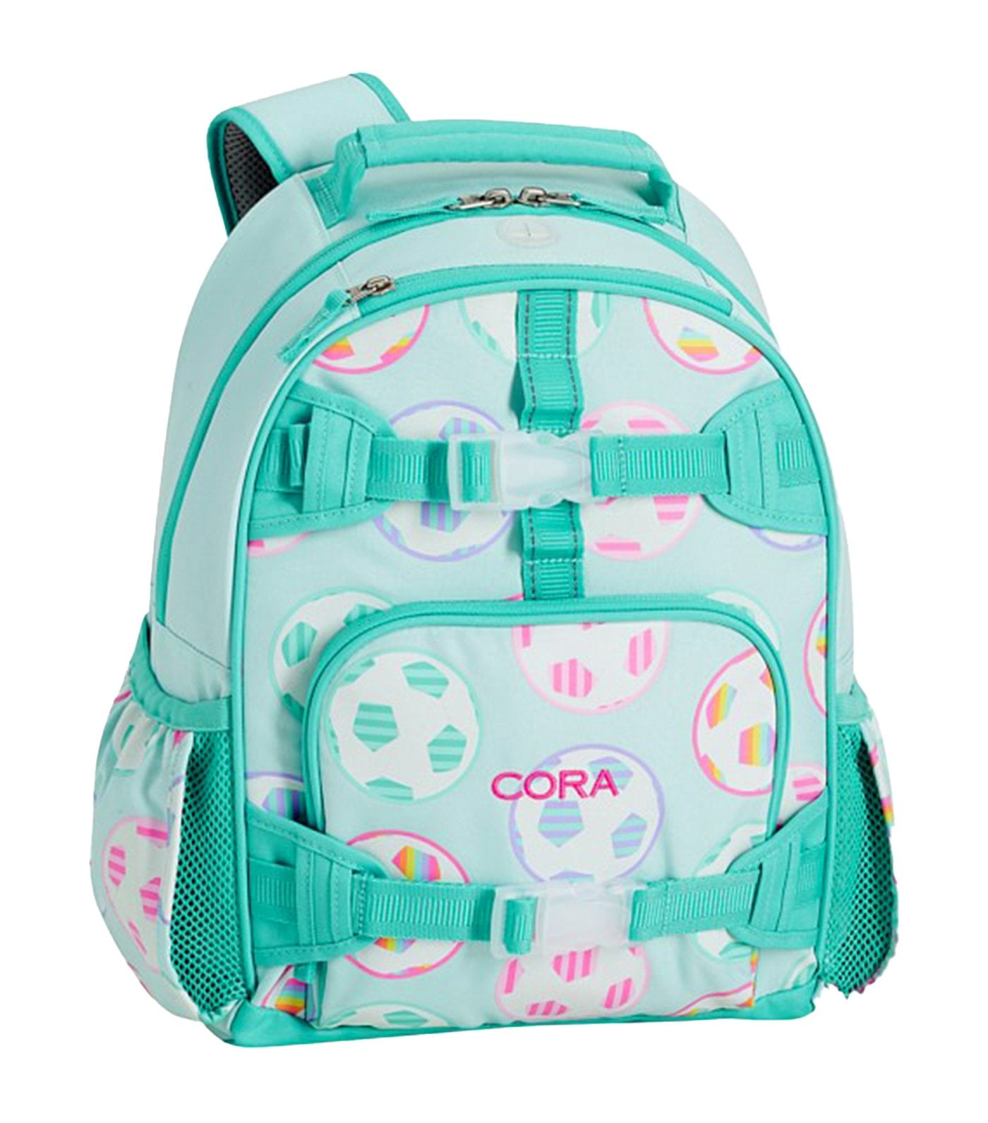 pottery barn kids mackenzie aqua soccer glow-in-the-dark backpacks small
