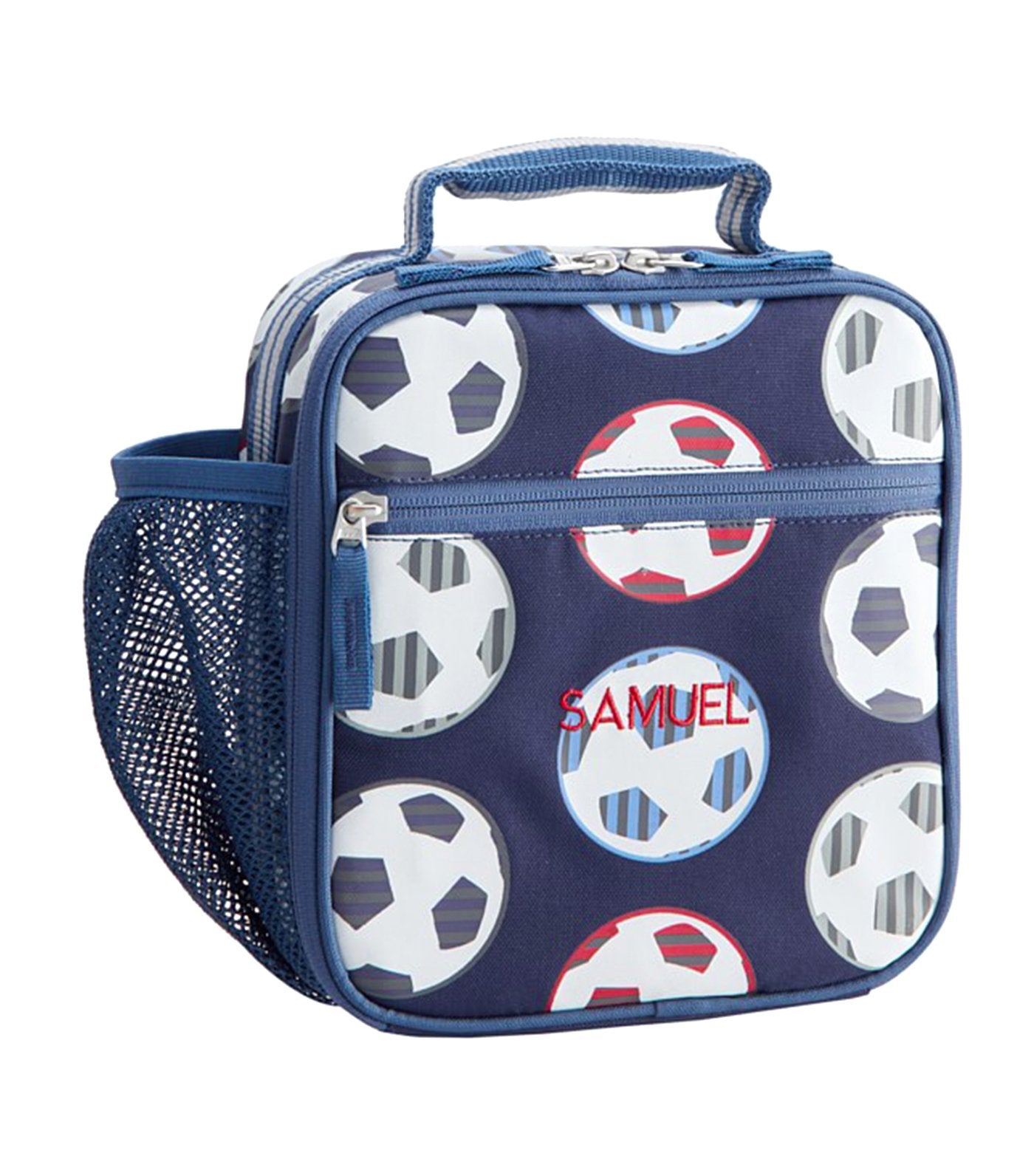 pottery barn kids mackenzie navy soccer glow-In-the-dark classic lunch bag