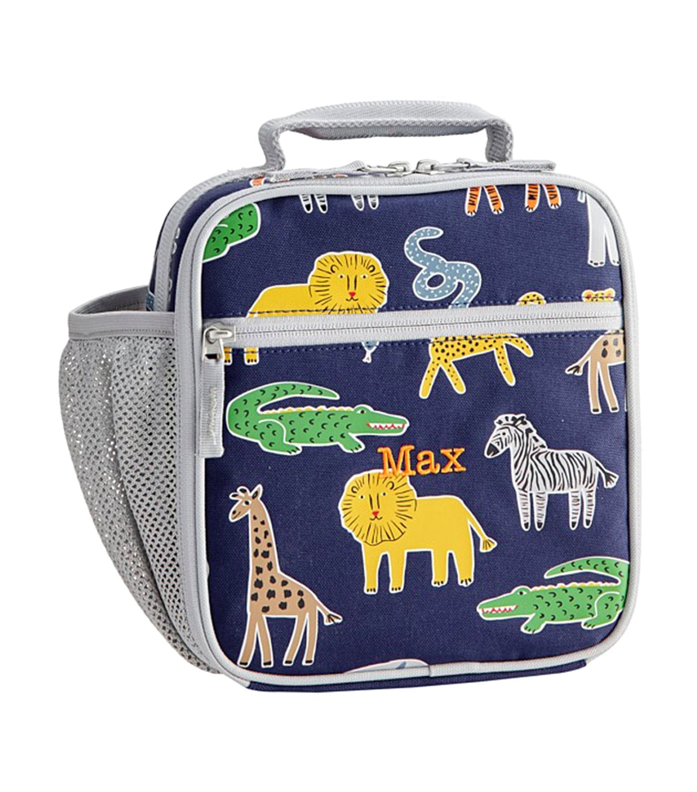 pottery barn kids mackenzie navy silly safari glow-in-the-dark classic lunch bag