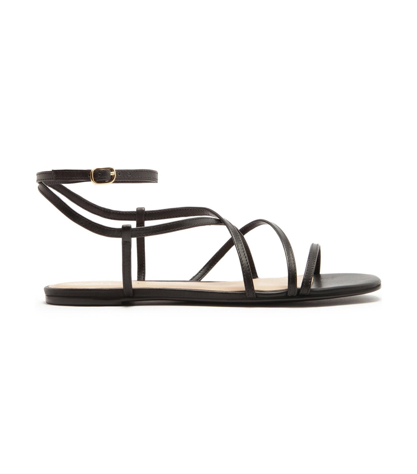 arezzo flat leather strap sandals black