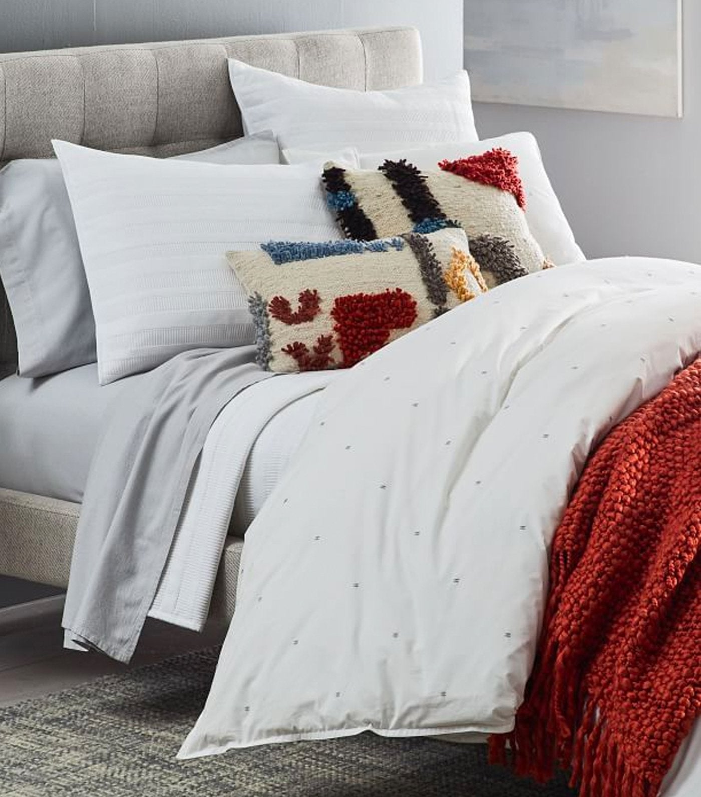 Organic Washed Cotton Percale Duvet Cover and Shams - Stone White