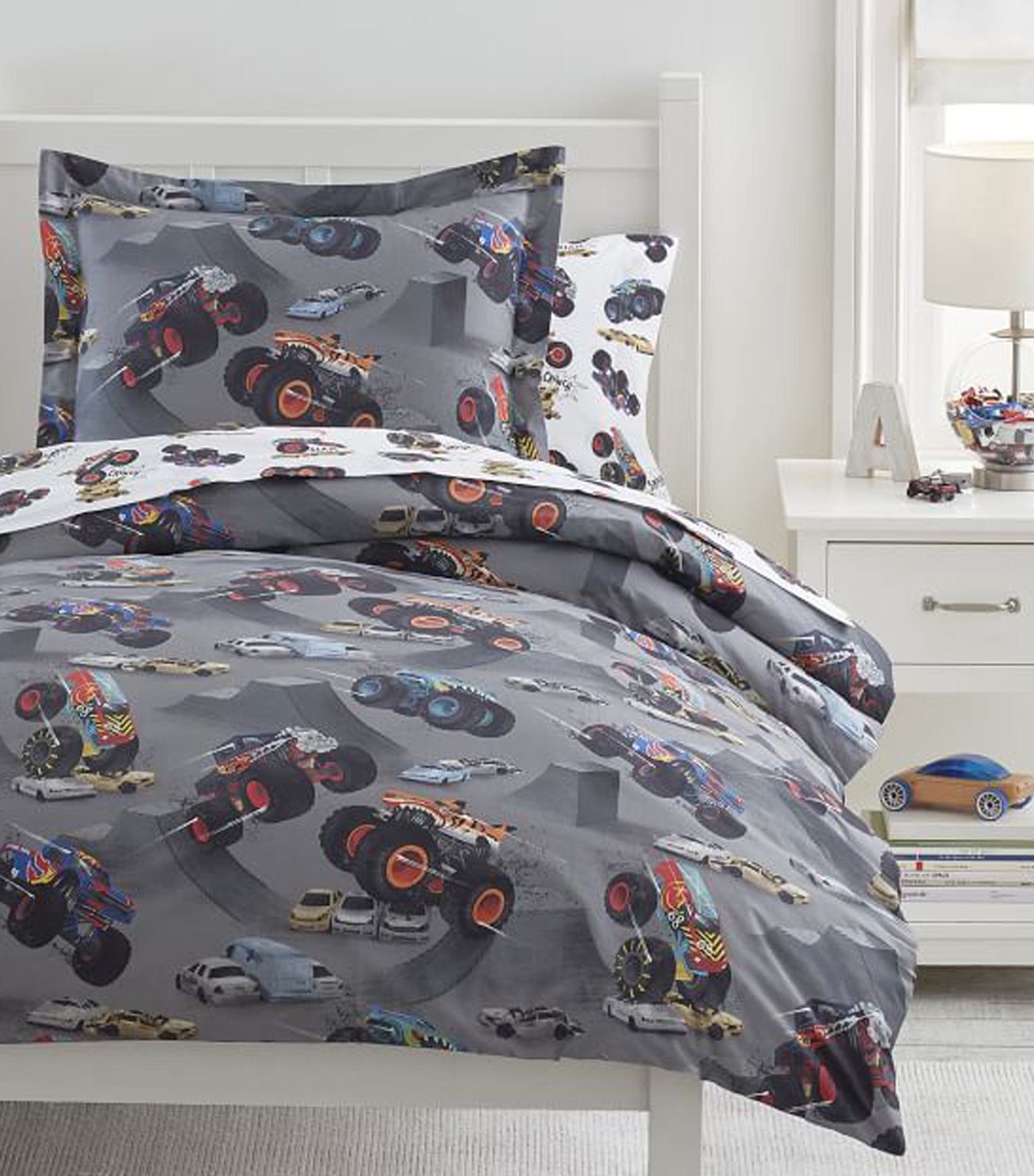 Organic Monster Trucks™ Duvet and Standard Sham - Gray