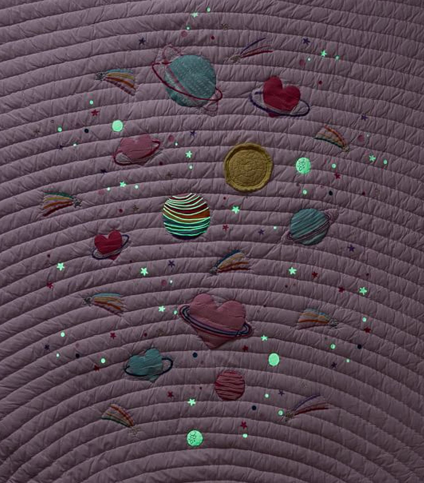 Galaxy Hearts Glow-in-the-Dark Quilt and Standard Sham