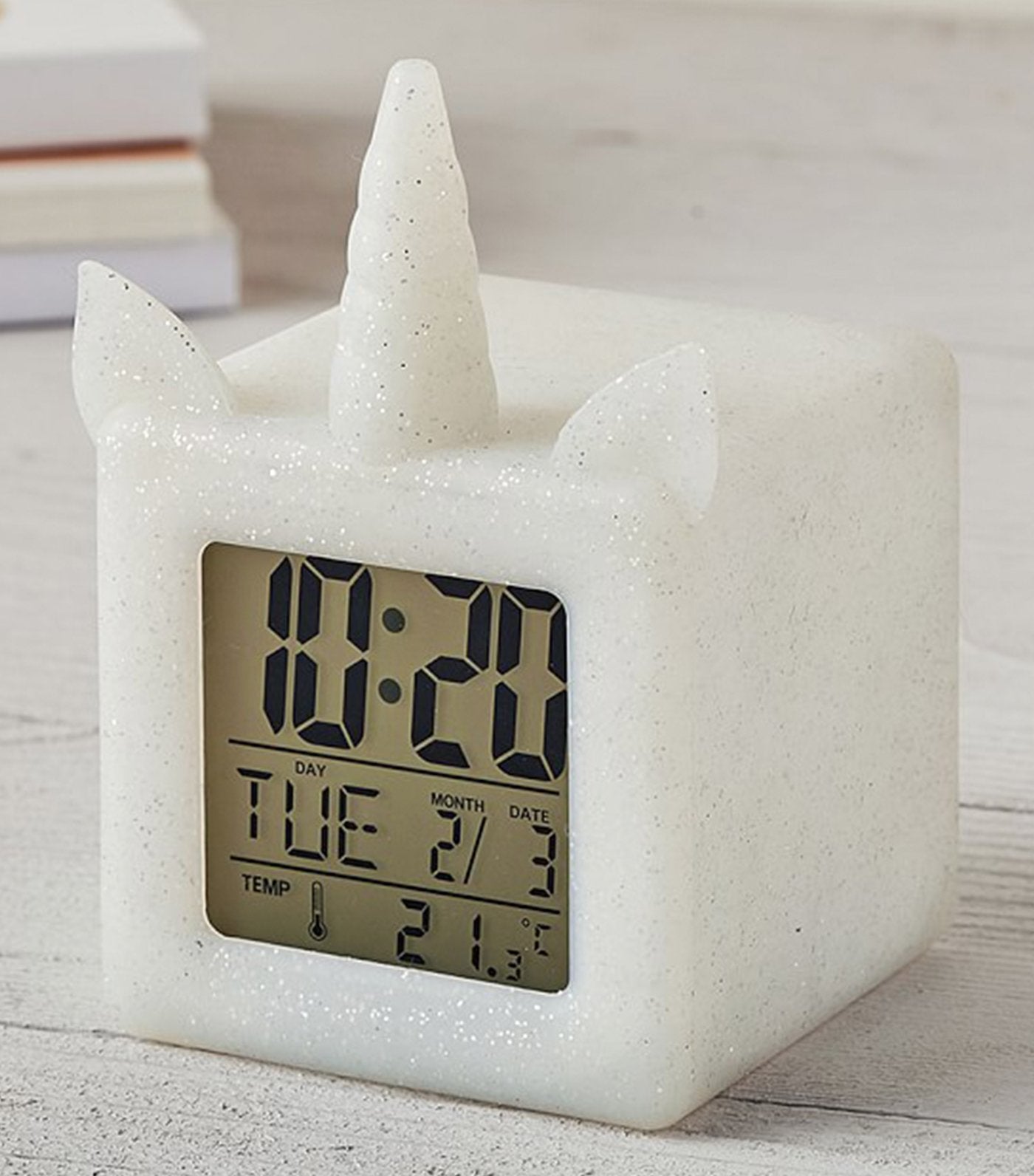 pottery barn kids silver light-up unicorn digital clock 