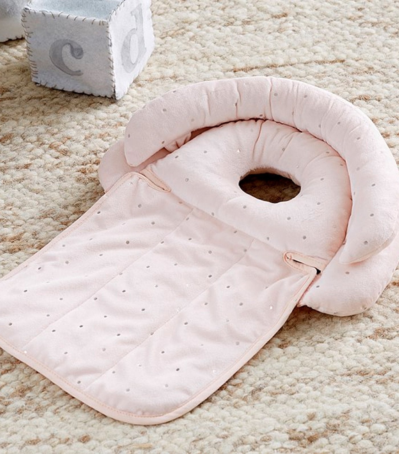 pottery barn kids blush chamois metallic dot boppy headrest 