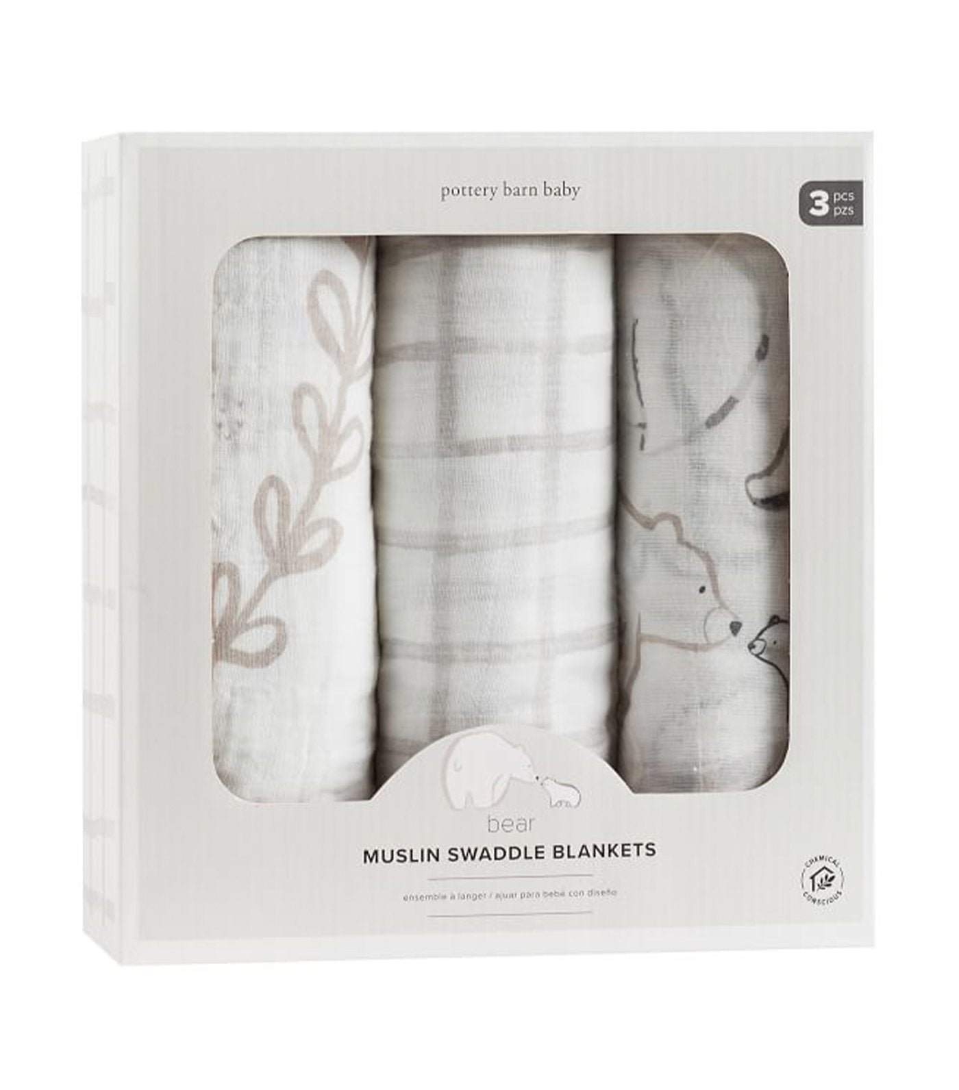 pottery barn kids bear muslin swaddle set