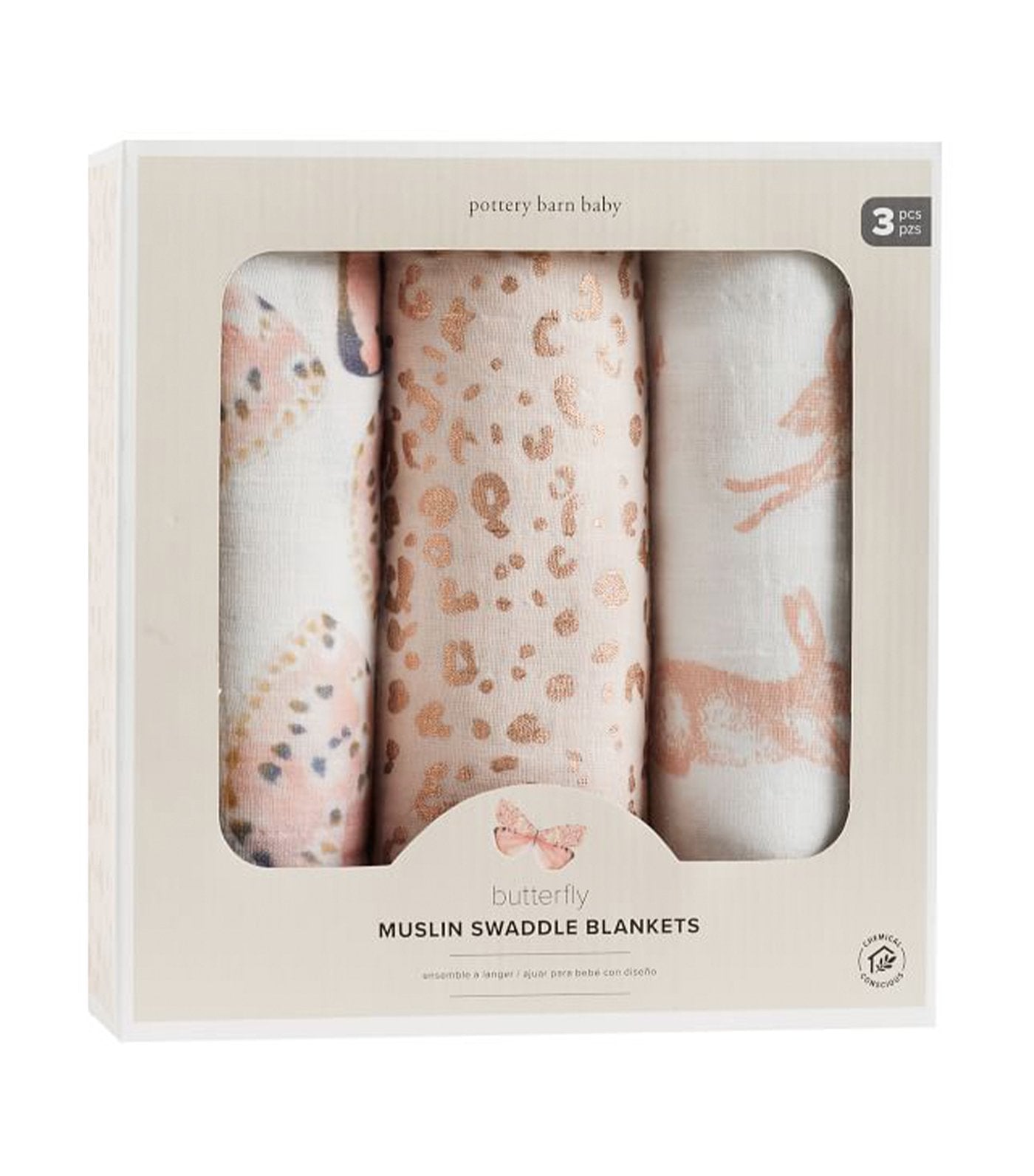 pottery barn kids metallic muslin butterfly swaddle set
