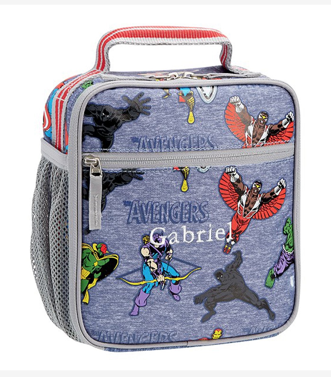 pottery barn kids navy marvel glow-in-the-dark avengers classic lunch bag 