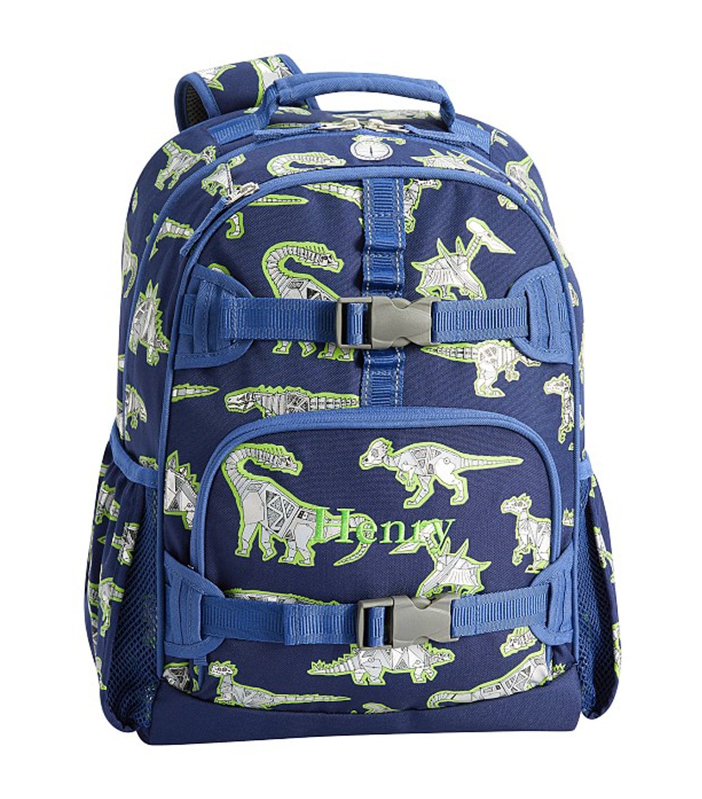 pottery barn kids blue mackenzie robo dino large backpack 