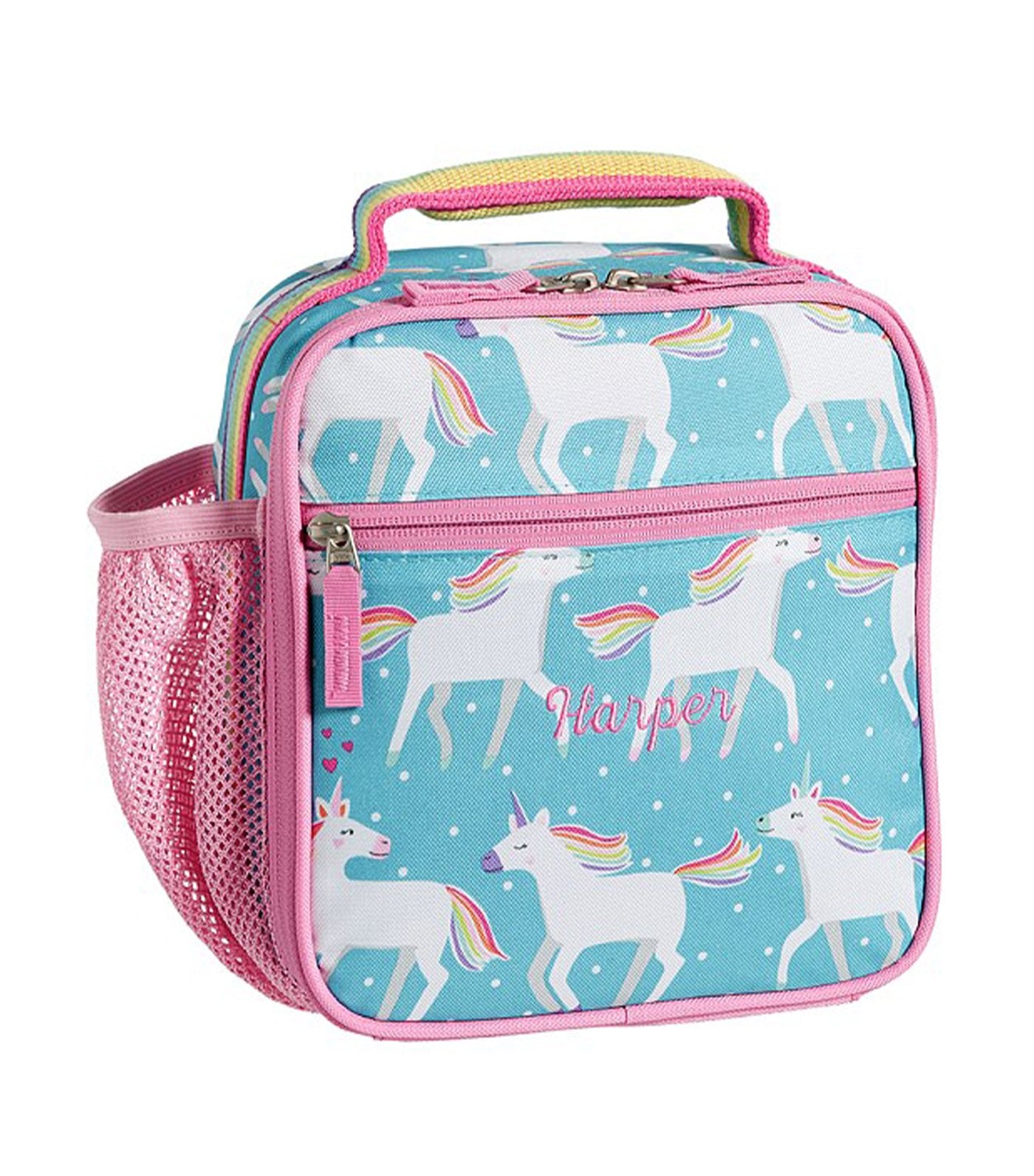 pottery barn kids mackenzie aqua unicorn parade lunch bag