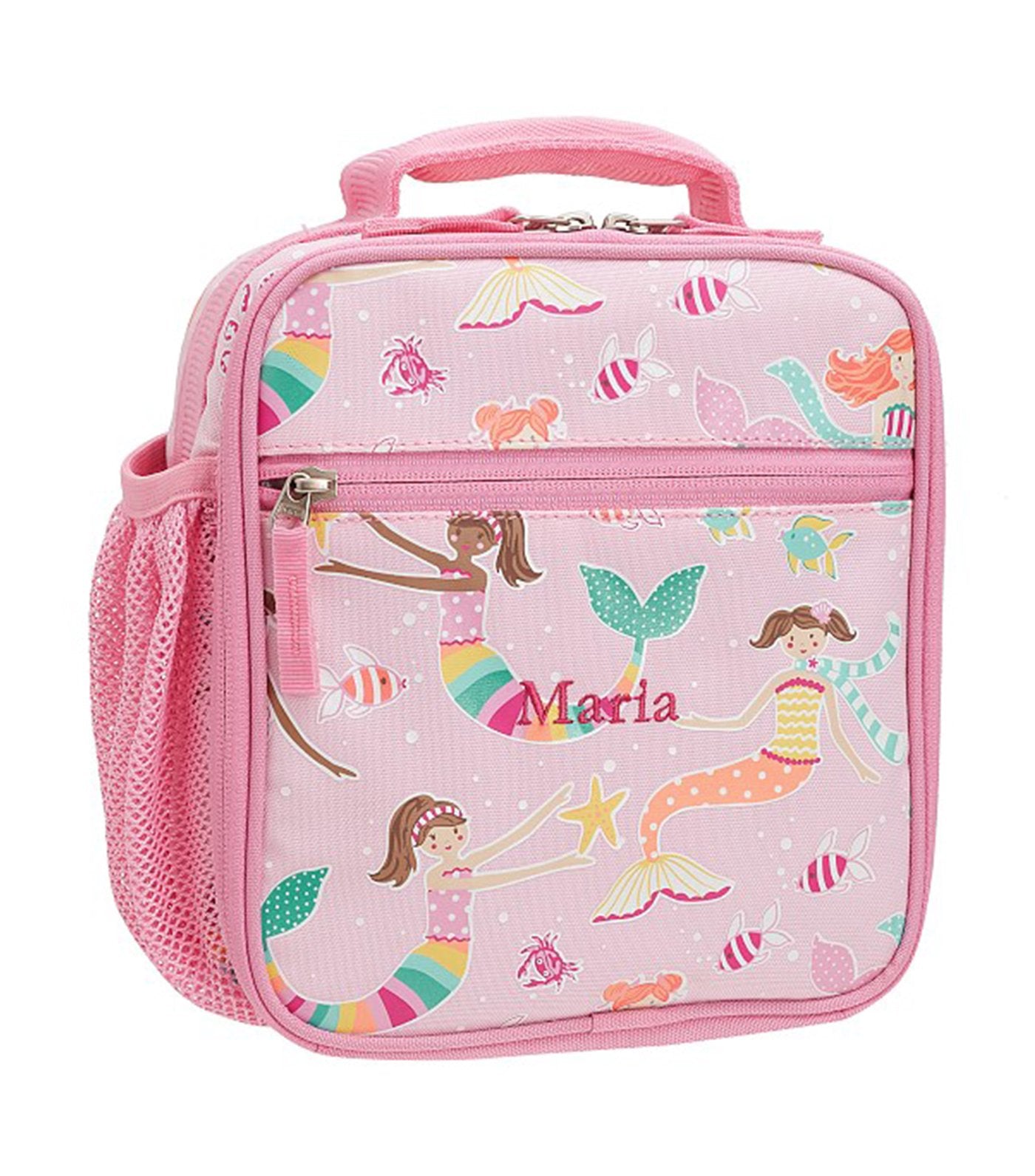 pottery barn kids pink mackenzie pink mermaid friends glow-in-the-dark classic lunch bag 