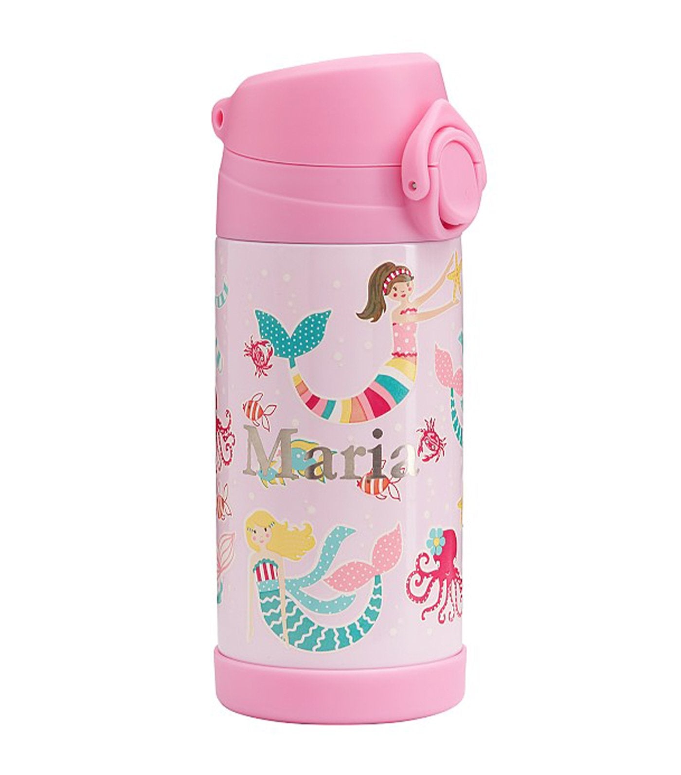 pottery barn kids pink mackenzie mermaid friends glow-in-the-dark water bottle 