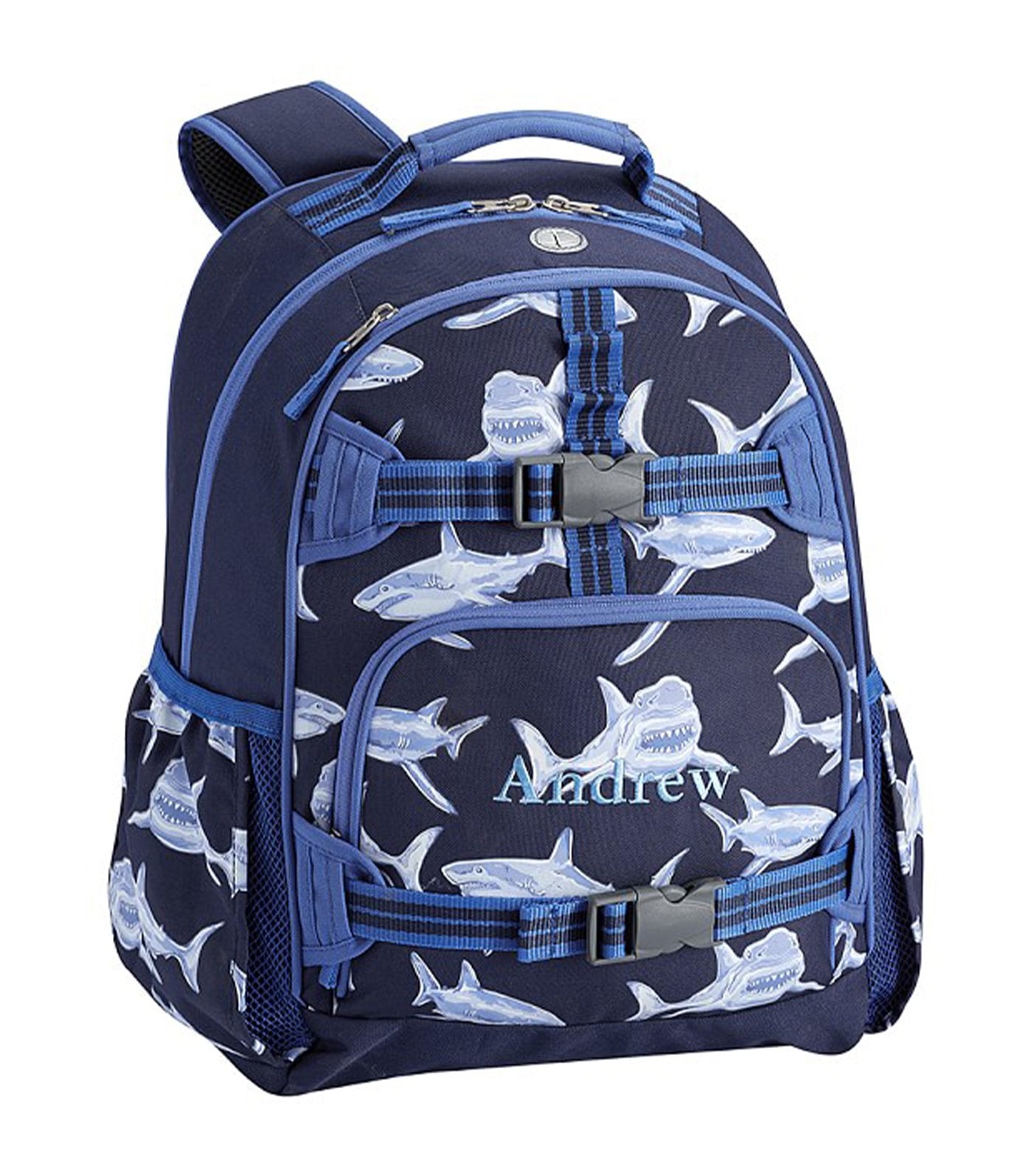 pottery barn kids blue mackenzie sharks glow-in-the-dark backpack large 