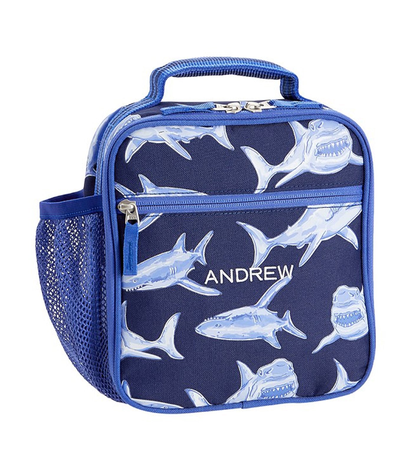 pottery barn kids blue mackenzie glow-in-the-dark sharks lunch bag 