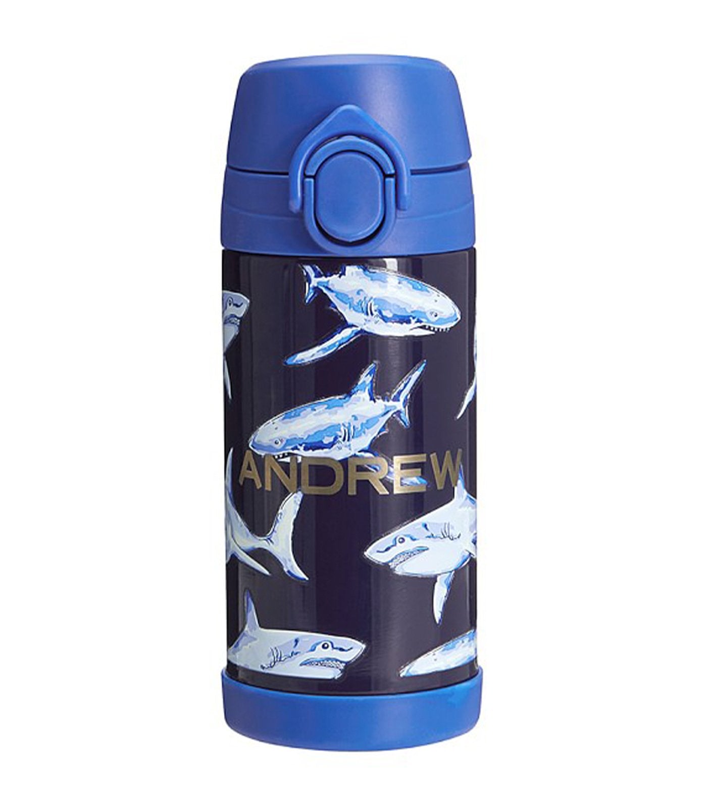 pottery barn kids blue mackenzie glow-in-the-dark sharks water bottle 