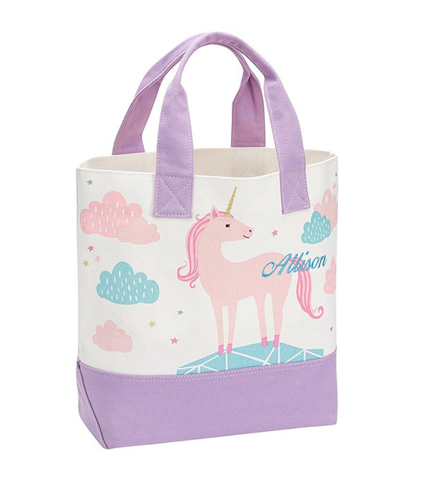pottery barn kids lavender unicorn clouds tote 
