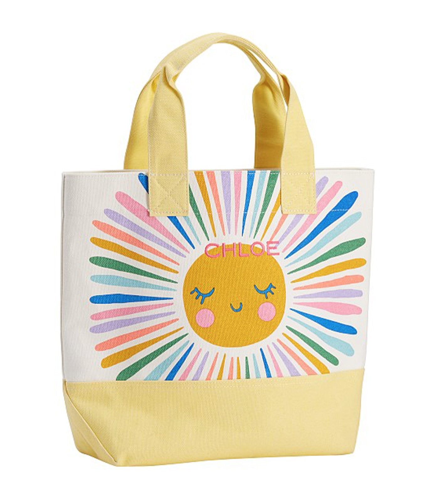 pottery barn kids yellow rainbow sun tote