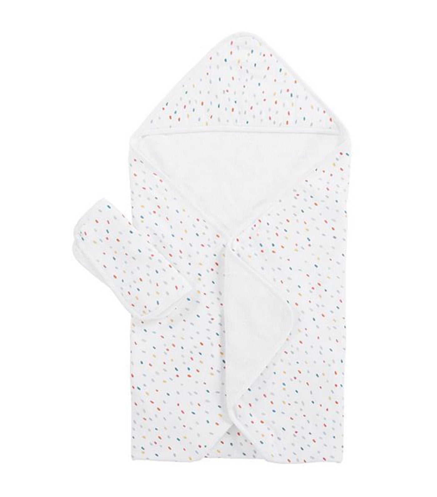 confetti dot muslin baby hooded towel and washcloth set