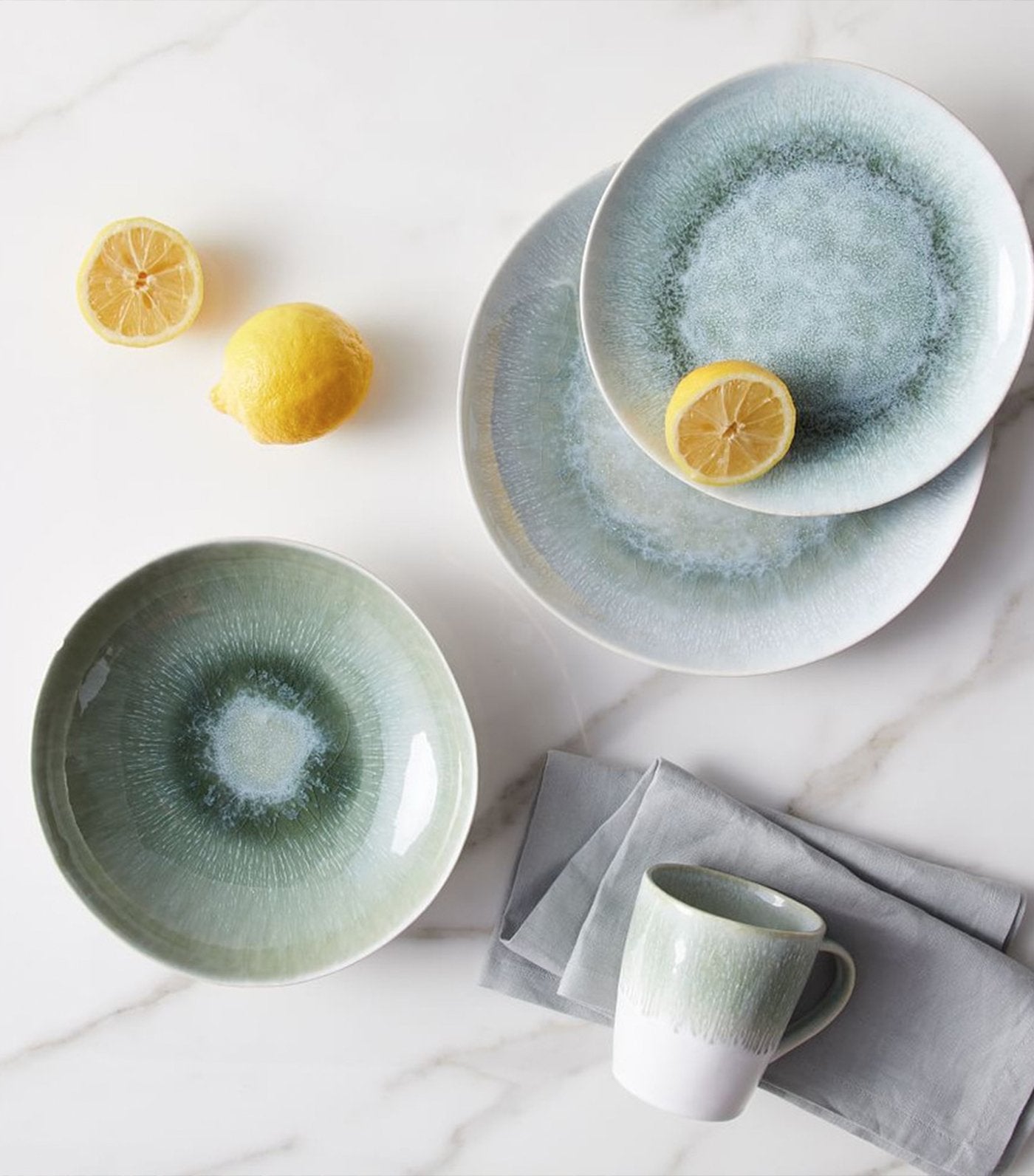west elm dusty mint reactive glaze dinnerware collection