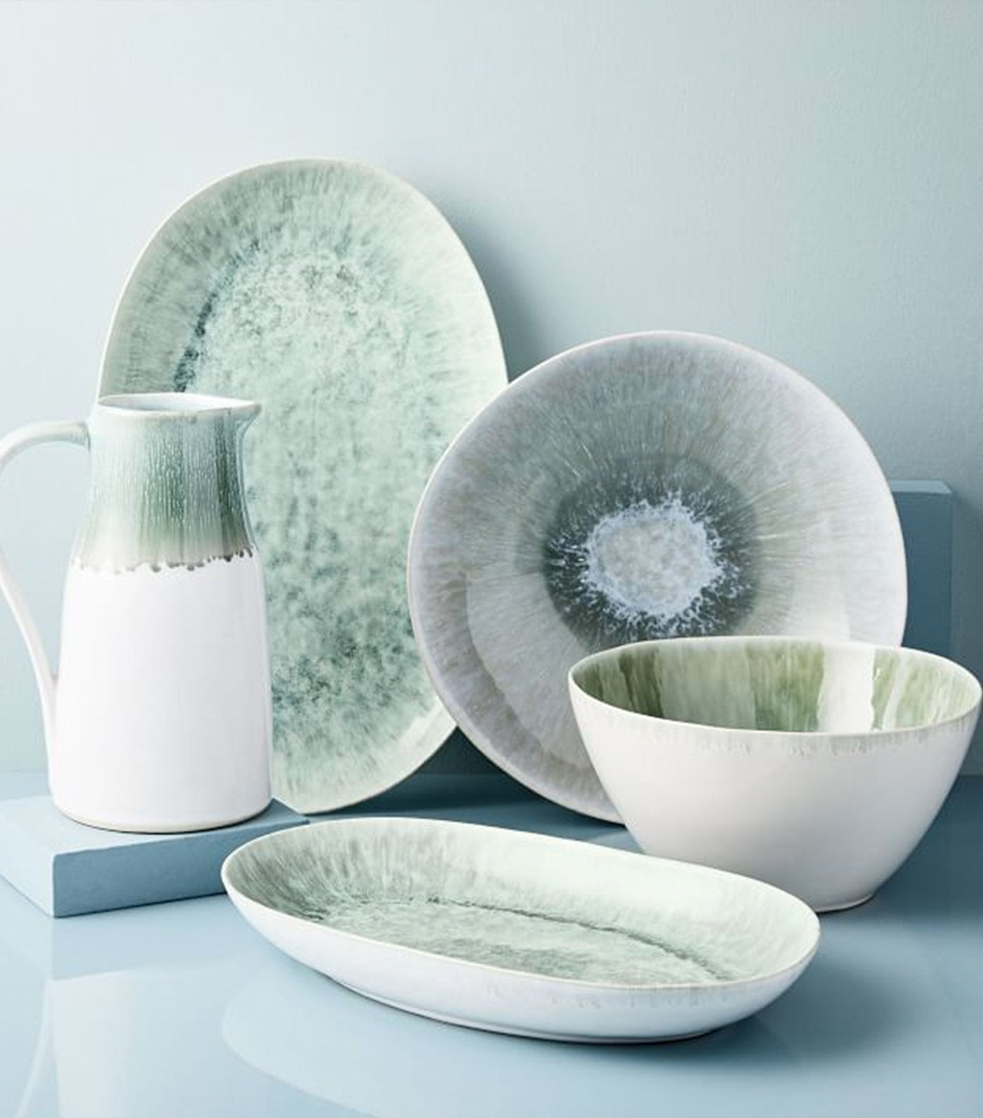 west elm dusty mint reactive glaze dinnerware collection